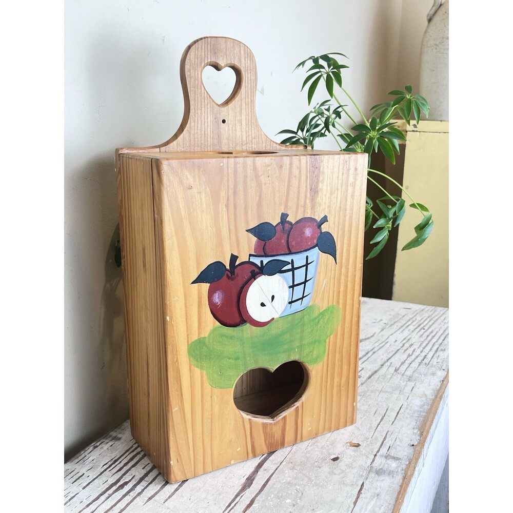 Vintage Wooden Hand Painted Recycle Plastic Bag Holder Wall Decor Cottagecore
